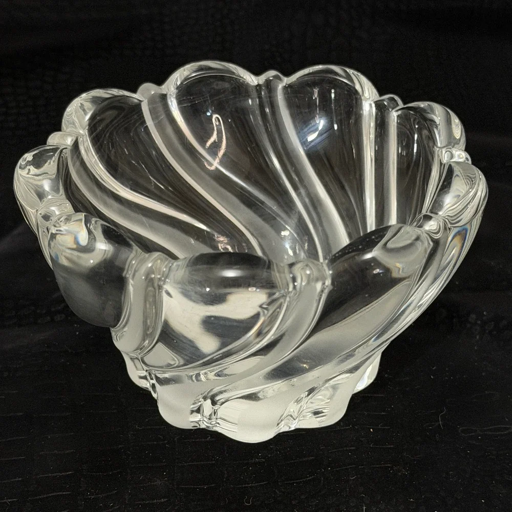 Mikasa Crystal Candle Holder Peppermint‎ Frost Germany Swirl Glass Votive Dish